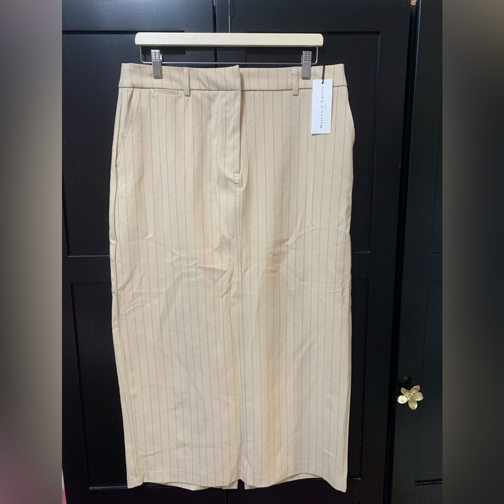 Maison D’Amelie Cream Pinstripe Maxi Skirt, beige, size 12 classic tailored